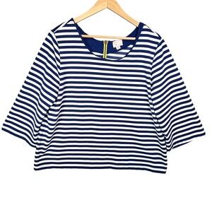 Anthropologie Postmark Women's Blue White‎ Striped Top Yellow Back Zip Large